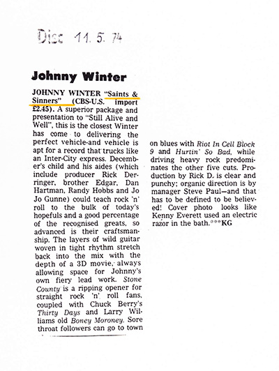 Disc Magazine (UK) Review of Saints and Sinners 11 May 1974